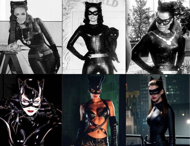 the evolution of catwoman, Julie Newmar, Eartha Kit, Michelle Pfeiffer, Halle Berry, Anne Hathaway