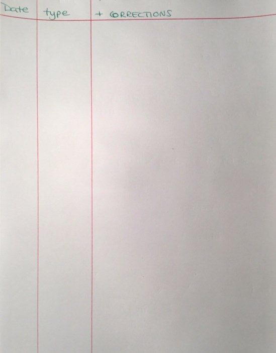 My writing mistakes sheet, kimgriffithsenglish