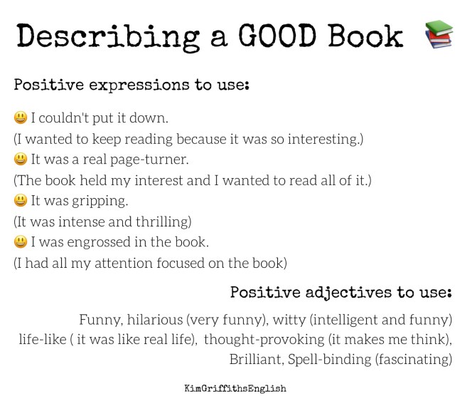 Describing a good book, Kim Griffiths English