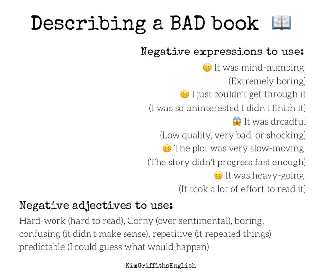 Describing a bad book, Kim Griffiths English