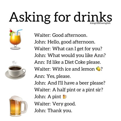 English class, ESL, asking for drinks in a cafe. kimgriffithsenglish