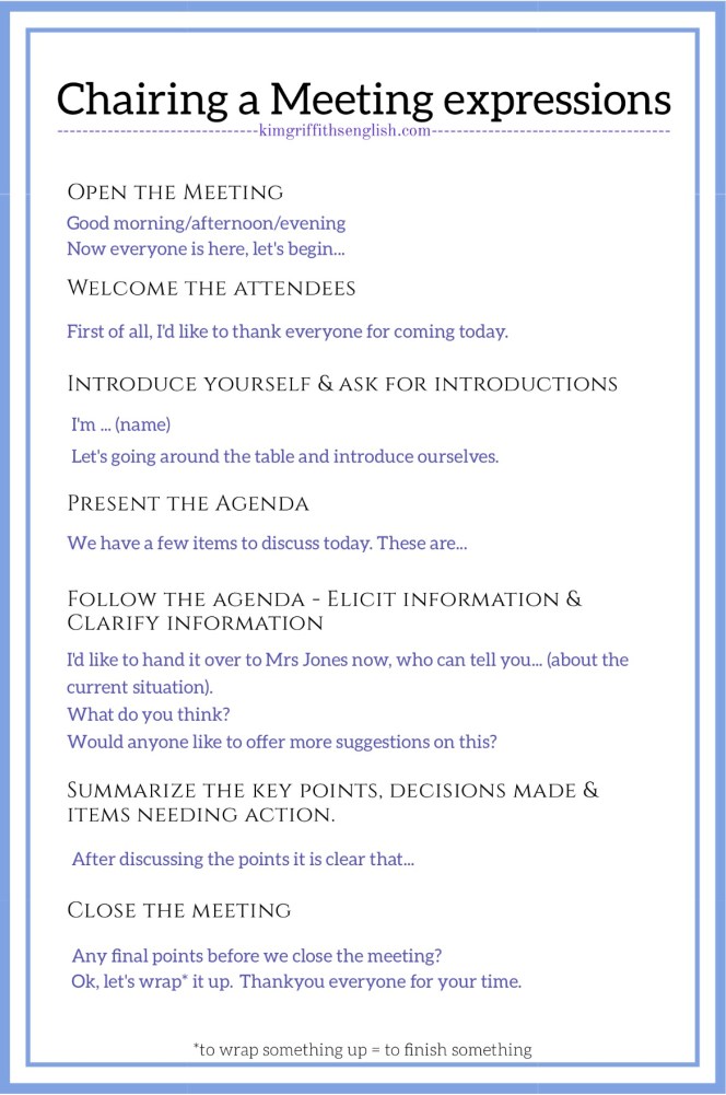 Chairing a meeting expressions kim griffiths English