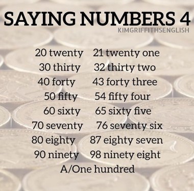 How to say the numbers 20 to 100, for English learners, kimgriffithsenglish.com blog