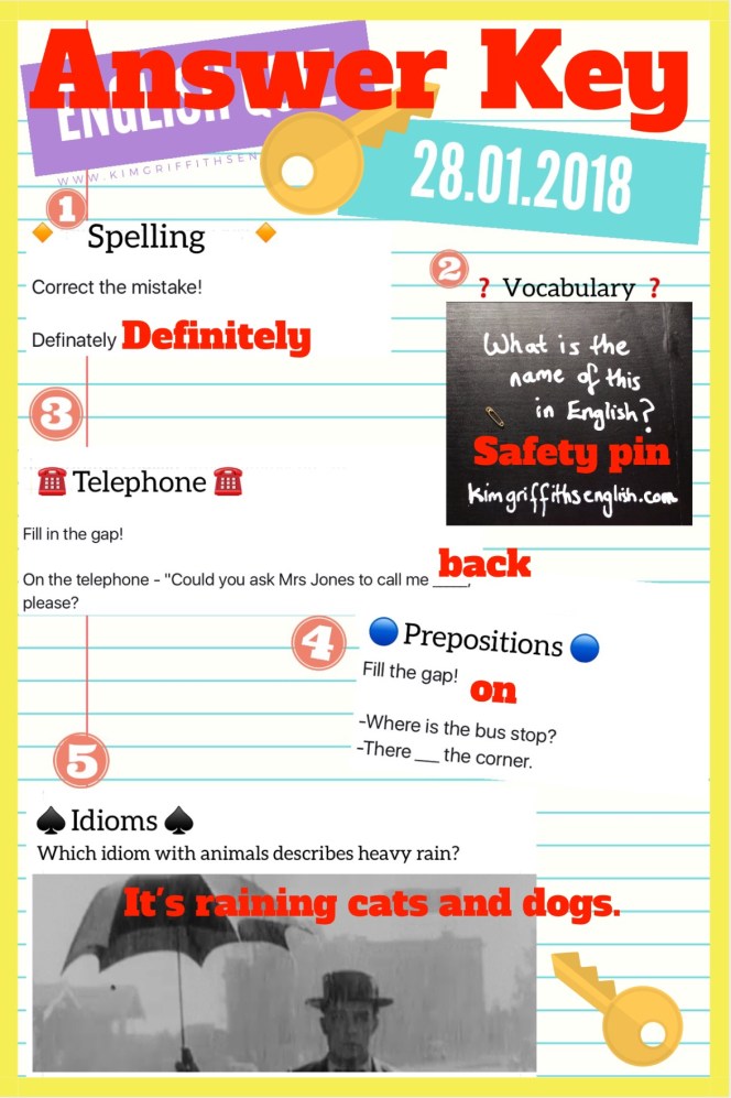 Answers to the Quiz from the 28.01.2018. Kim Griffiths English. A blog for learners of English.