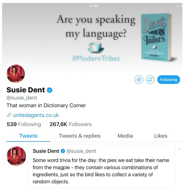 Susie Dent on twitter