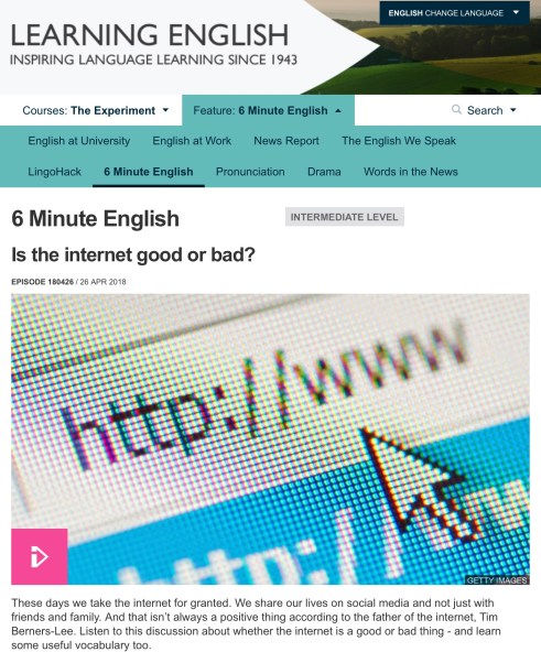 An interesting article and English learner activities from BBC learning English. My Top 6 for English Learners from April. kimgriffithsenglish.com the web page to practice and improve your English.