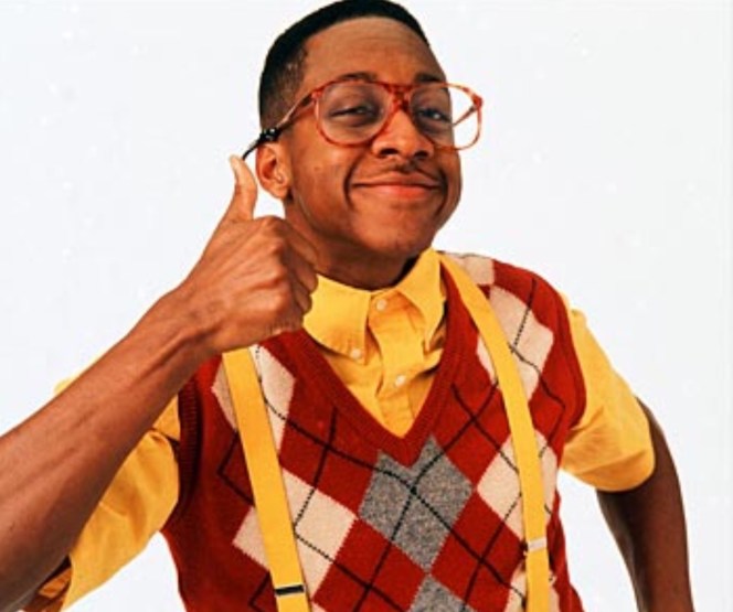 Steve Urkel, the character from the tv series, is basically a nerd. Loves studying, uses long words and doesn't concentrate on his clothes and style too much.