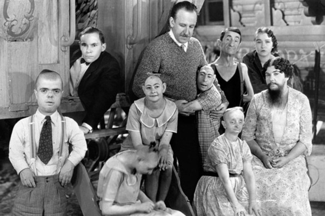 This is an image taken from the movie Freak Show. It was about a group of unusual people (some physically disabled, others mentally disabled, with genetic disorders etc) who were used as exhibits in a circus - like animals. As you can see freak in English is not a light thing to call someone.