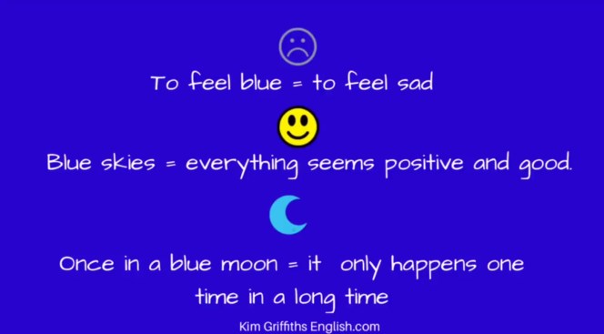 A summary of three expressions with blue. For more about these and examples visit the article on www.kimgriffithsenglish.com