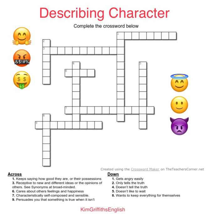 Adjectives to describe character Crossword. How to describe a bad person, bad character Adjectives, idiom and more. from the English as a second language teaching blog - @kimgriffithsenglish