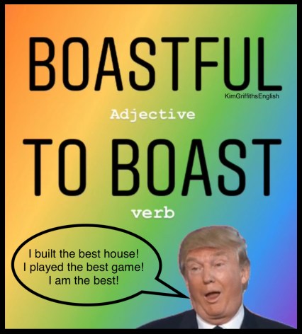 Boastful, to boast.How to describe a bad person, bad character Adjectives, idiom and more. from the English as a second language teaching blog - @kimgriffithsenglish